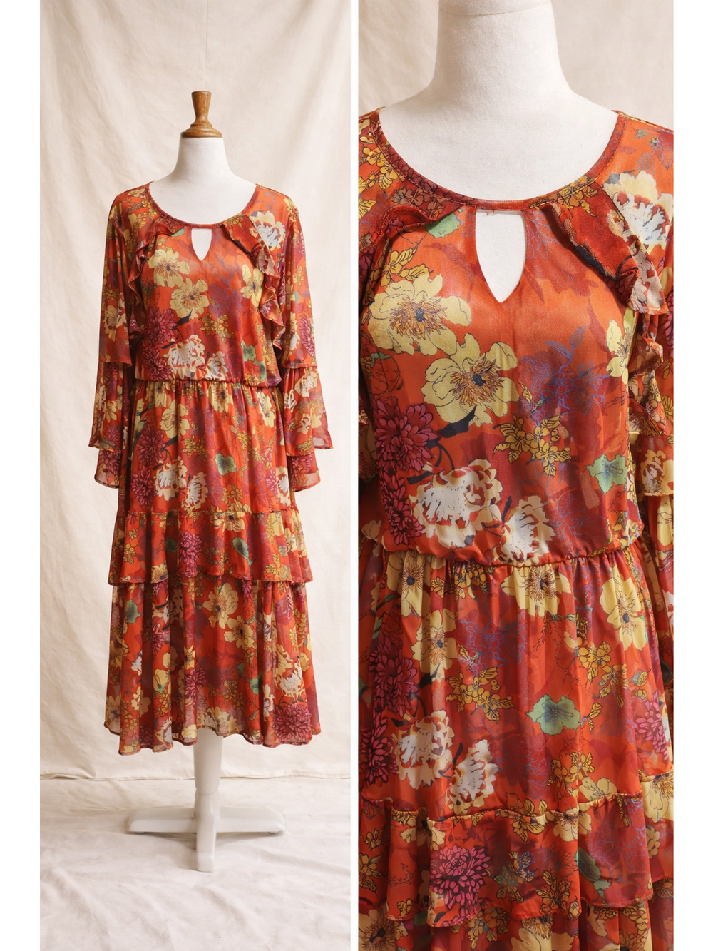 Reba XL Floral Midi Dress Boho Prairie Cottagecore Whimsical Western Rustic